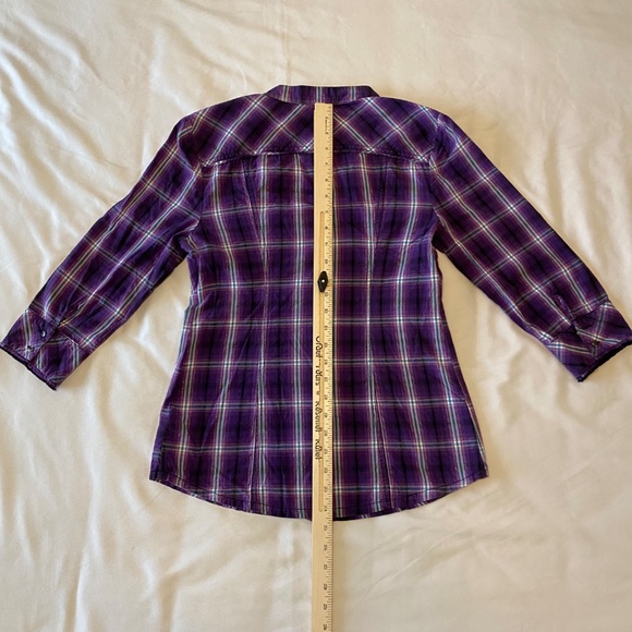 Guess Purple‎ Plaid Button Down Shirt 3/4 Sleeve  M - Picture 11 of 11